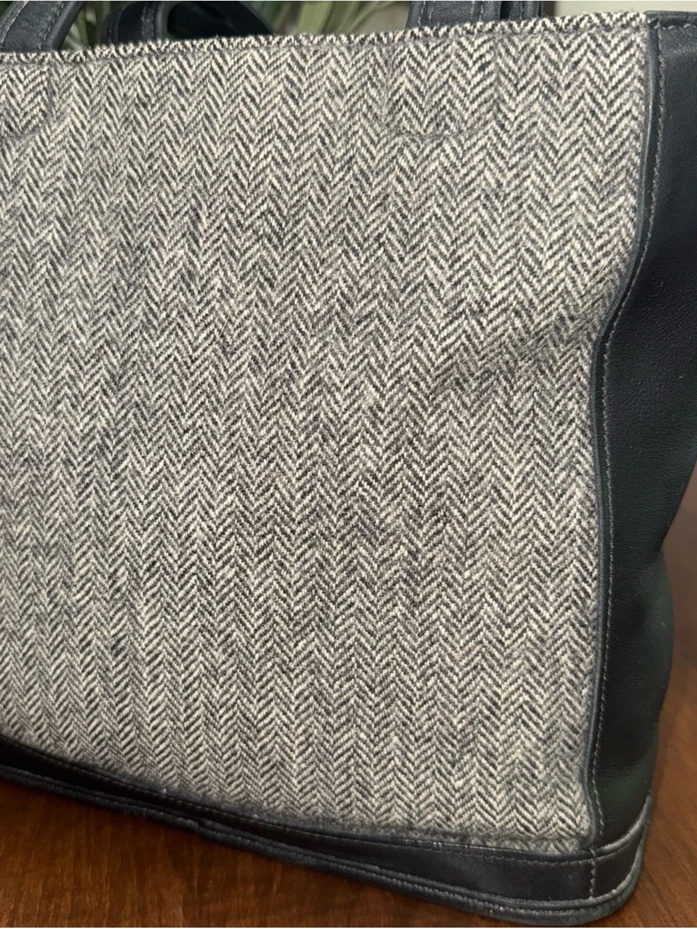 Coach Bleeker Leather-Trim Herringbone Tote Bag - Black & Gray